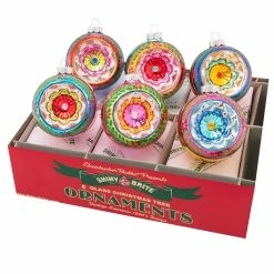 Promo 😀 Traditions 🎄 Christmas Confetti Decorated Reflector Round Ornaments Set/6 💯