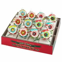 Brand new 🎉 Traditions Festive Fete Decorated Reflector Round Ornaments Set/12 🧨