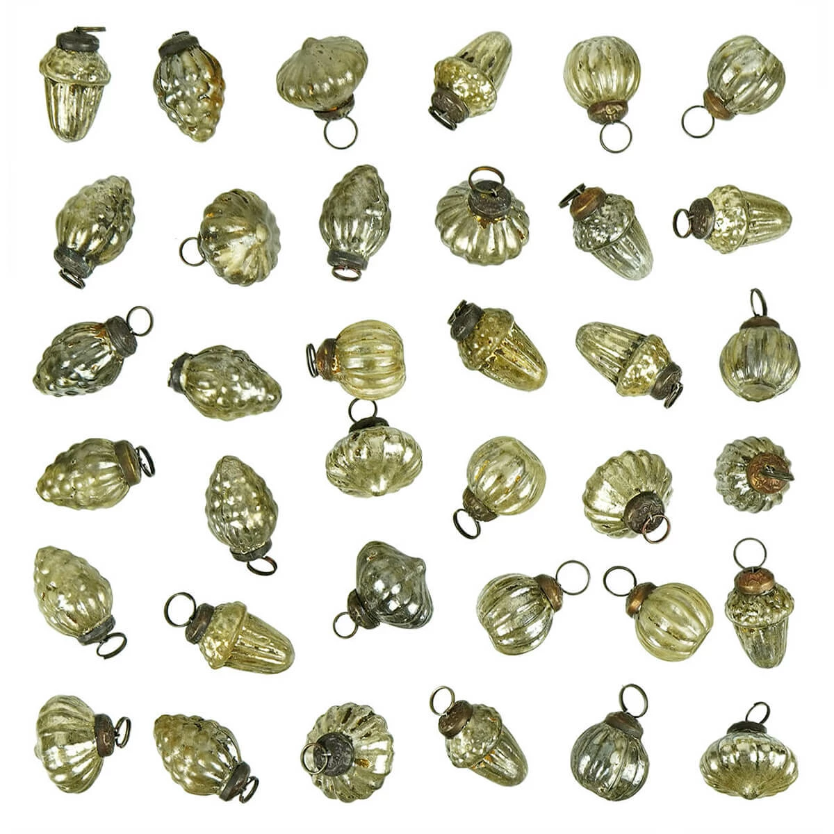 Promo ❤️ Traditions Distressed Silver Mercury Glass Shaped Ornaments Set/36 ❤️ 3 Promo ❤️ Traditions Distressed Silver Mercury Glass Shaped Ornaments Set/36 ❤️