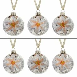 Promo 😉 Traditions Glass Pink Flower Ornaments Boxed Set/6 💯