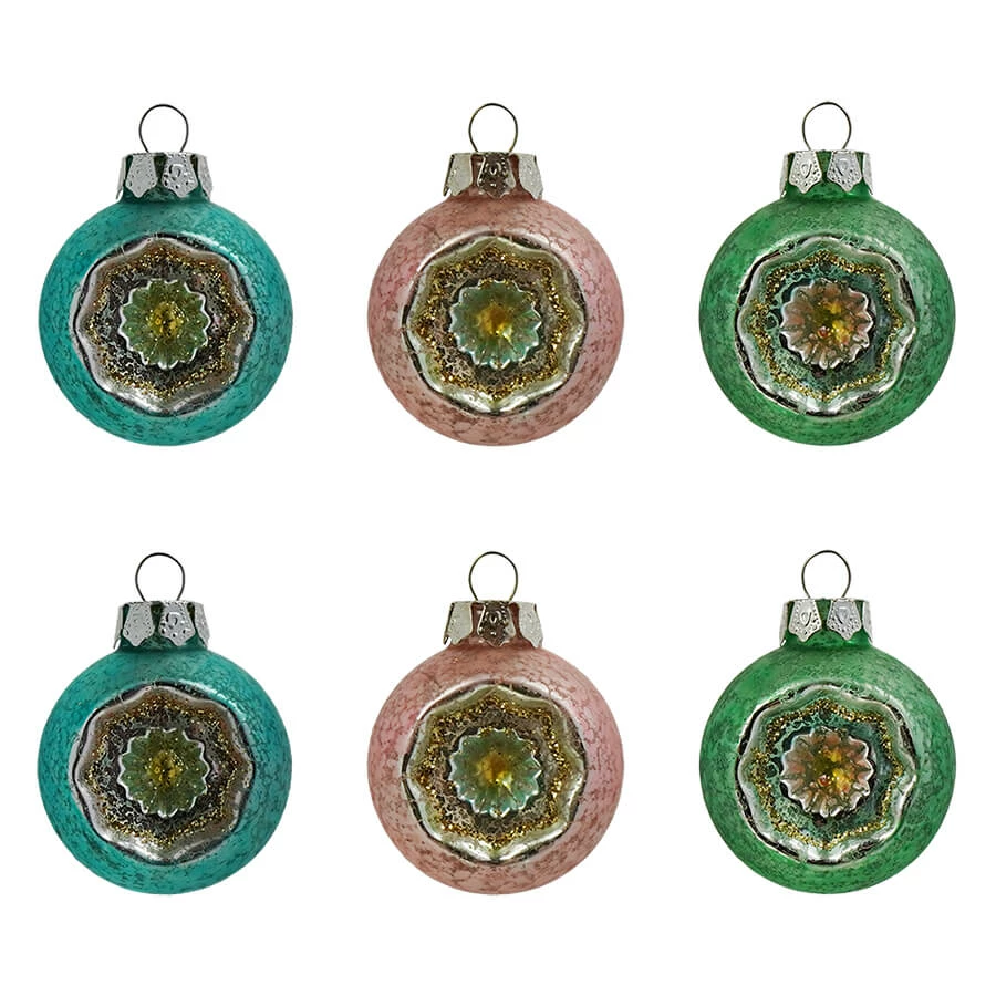 Brand new 🎉 Traditions Pink, Blue & Green Indent Ornaments Set/6 ❤️ 3 Brand new 🎉 Traditions Pink, Blue & Green Indent Ornaments Set/6 ❤️