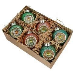 Alternative view of Brand new 🎉 Traditions Pink, Blue & Green Indent Ornaments Set/6 ❤️