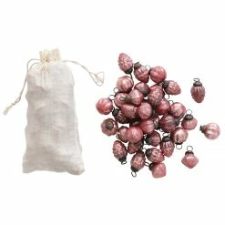 Hot Sale 😍 Traditions Pink Embossed Mercury Glass Ornaments In Muslin Bag Set/36 🌟