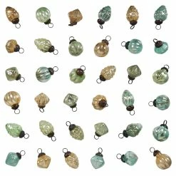 Discount 🎉 Traditions Green, Blue & Gold Embossed Mercury Glass Ornaments In Muslin Bag Set/36 ❤️