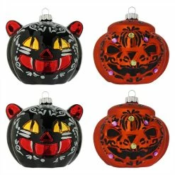 Outlet 🥰 Traditions 🧛 Halloween Cat & Pumpkin Ornaments Set/4 💯