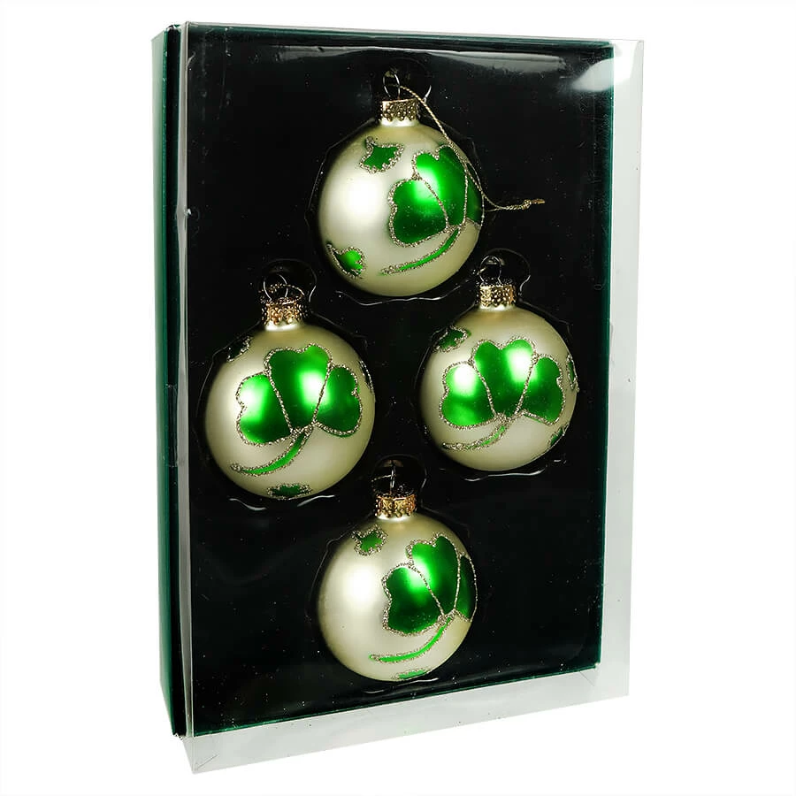 Discount 👏 Traditions Shamrock Design Glass Ball Ornaments Box/4 😉 4 Discount 👏 Traditions Shamrock Design Glass Ball Ornaments Box/4 😉 - Image 2