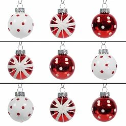 Brand new 🛒 Traditions Boxed Red & White Glass Ball Ornaments Set/9 🛒