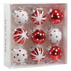 Alternative view of Brand new 🛒 Traditions Boxed Red & White Glass Ball Ornaments Set/9 🛒