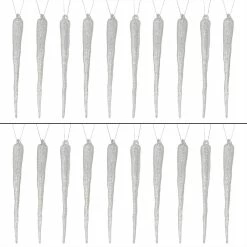 Outlet ✨ Traditions Silver Glittered Icicle Ornaments Set/24 ⭐