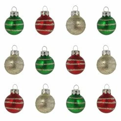 Alternative view of Brand new ✔️ Traditions Mini Glitter Striped Ball Ornaments Set/12 😉