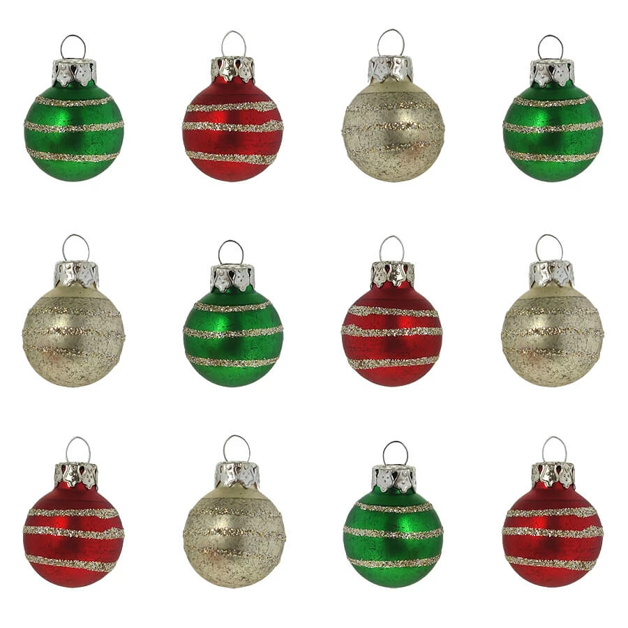 Brand new ✔️ Traditions Mini Glitter Striped Ball Ornaments Set/12 😉 4 Brand new ✔️ Traditions Mini Glitter Striped Ball Ornaments Set/12 😉 - Image 2