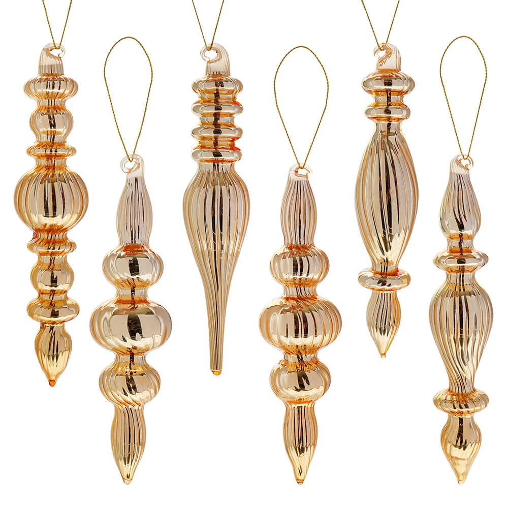 New 🎉 Traditions Box Of Gold Finial Ornaments Set/6 👏 3 New 🎉 Traditions Box Of Gold Finial Ornaments Set/6 👏