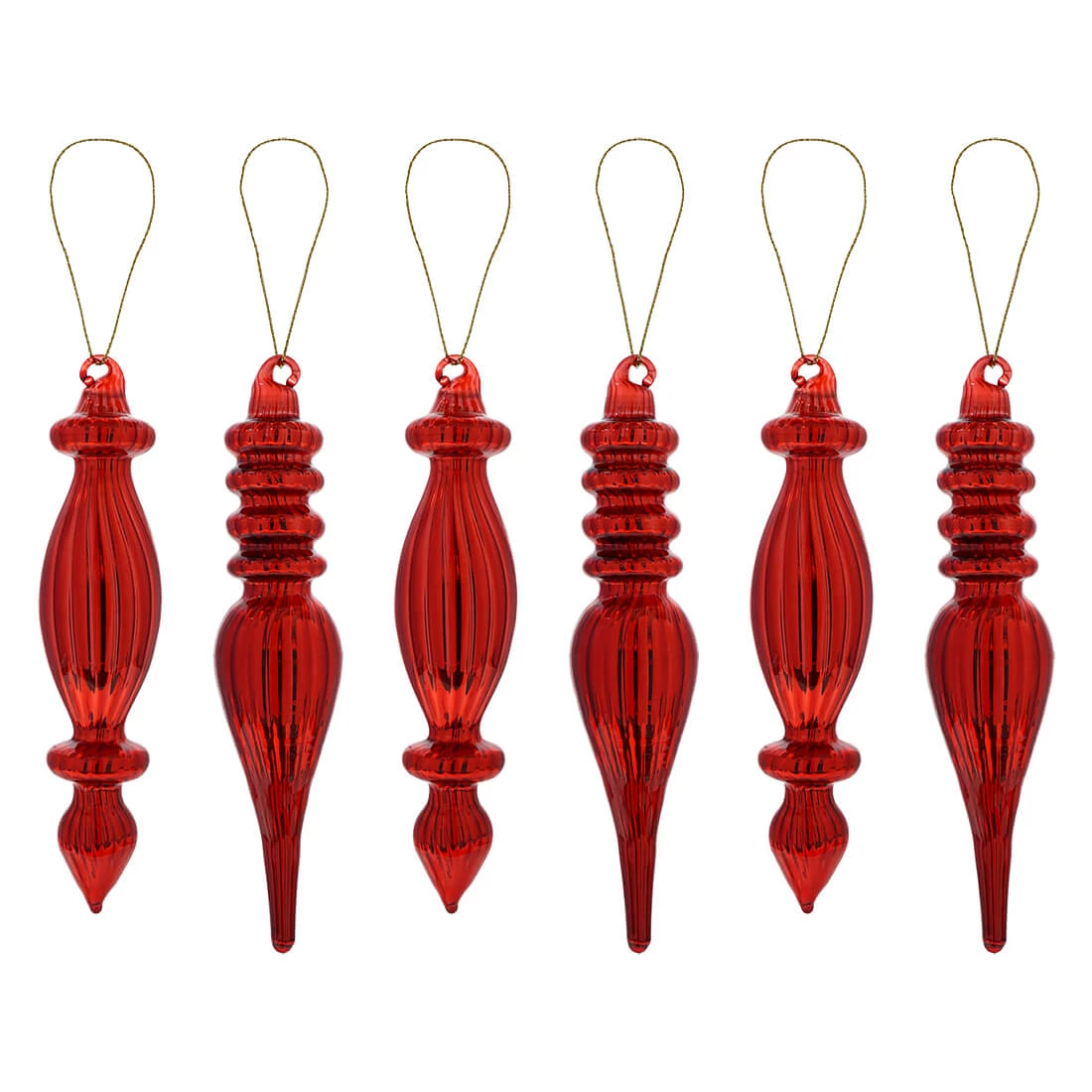 Hot Sale ❤️ Traditions Box Of Red Finial Ornaments Set/6 😍 3 Hot Sale ❤️ Traditions Box Of Red Finial Ornaments Set/6 😍