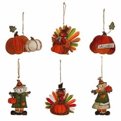 Promo 👍 Traditions Wood Harvest Ornaments Set/6 🌟